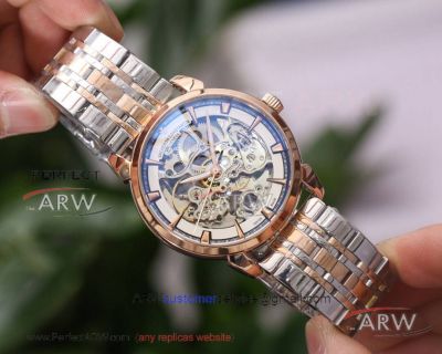 Perfect Replica Vacheron Constantin Traditionnelle Skeleton Tourbillon Dial Rose Gold Case 42mm Men's Watch